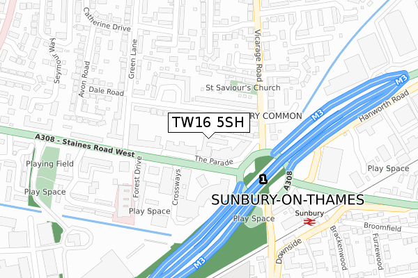 TW16 5SH map - large scale - OS Open Zoomstack (Ordnance Survey)