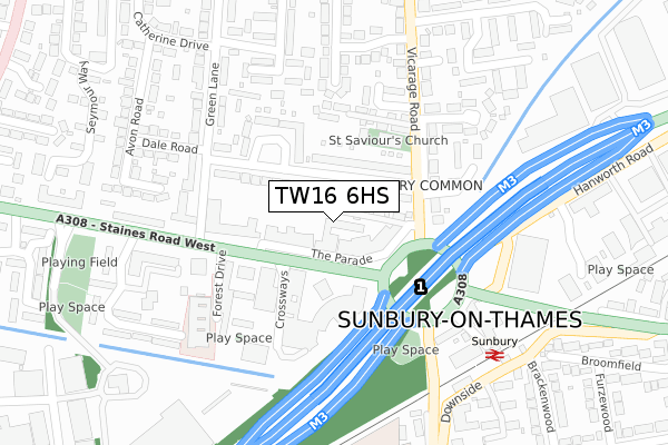 TW16 6HS map - large scale - OS Open Zoomstack (Ordnance Survey)