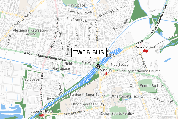 TW16 6HS map - small scale - OS Open Zoomstack (Ordnance Survey)