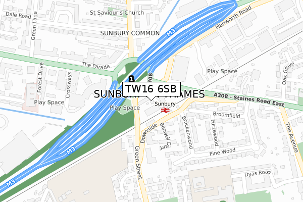 TW16 6SB map - large scale - OS Open Zoomstack (Ordnance Survey)