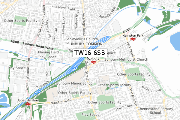 TW16 6SB map - small scale - OS Open Zoomstack (Ordnance Survey)