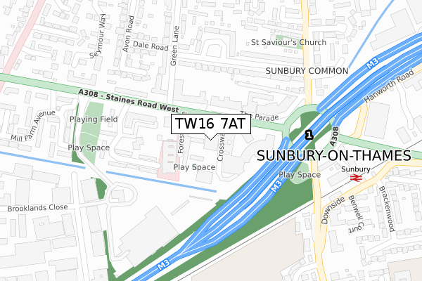 TW16 7AT map - large scale - OS Open Zoomstack (Ordnance Survey)