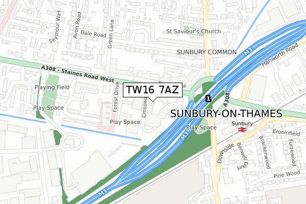 TW16 7AZ map - large scale - OS Open Zoomstack (Ordnance Survey)