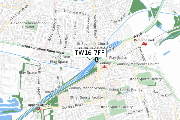 TW16 7FF map - small scale - OS Open Zoomstack (Ordnance Survey)
