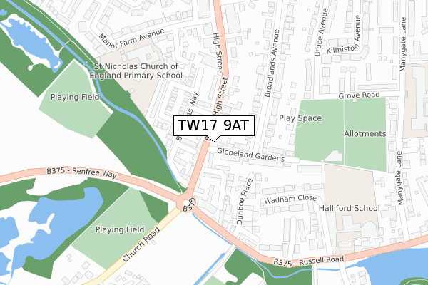 TW17 9AT map - large scale - OS Open Zoomstack (Ordnance Survey)