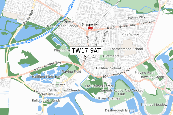 TW17 9AT map - small scale - OS Open Zoomstack (Ordnance Survey)