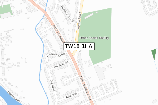 TW18 1HA map - large scale - OS Open Zoomstack (Ordnance Survey)