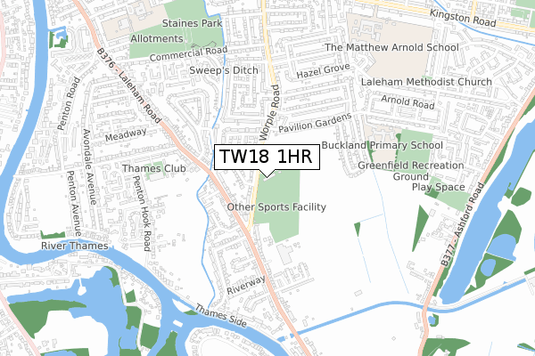 TW18 1HR map - small scale - OS Open Zoomstack (Ordnance Survey)