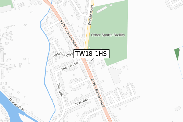 TW18 1HS map - large scale - OS Open Zoomstack (Ordnance Survey)