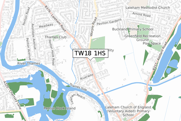 TW18 1HS map - small scale - OS Open Zoomstack (Ordnance Survey)
