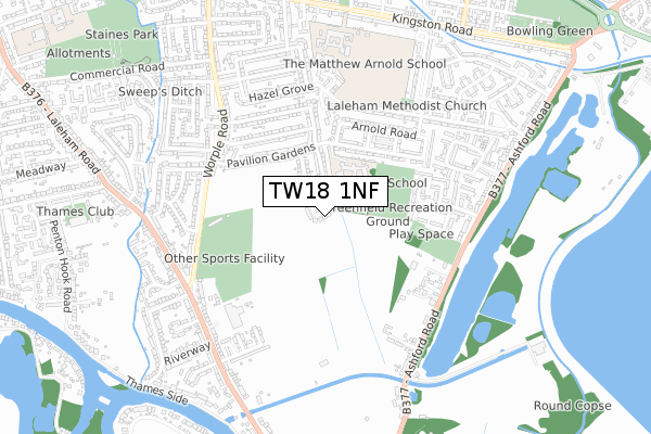 TW18 1NF map - small scale - OS Open Zoomstack (Ordnance Survey)