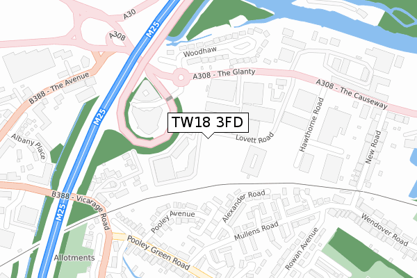 TW18 3FD map - large scale - OS Open Zoomstack (Ordnance Survey)