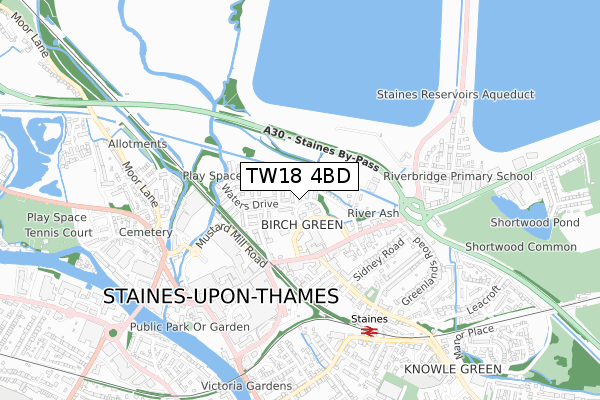 TW18 4BD map - small scale - OS Open Zoomstack (Ordnance Survey)