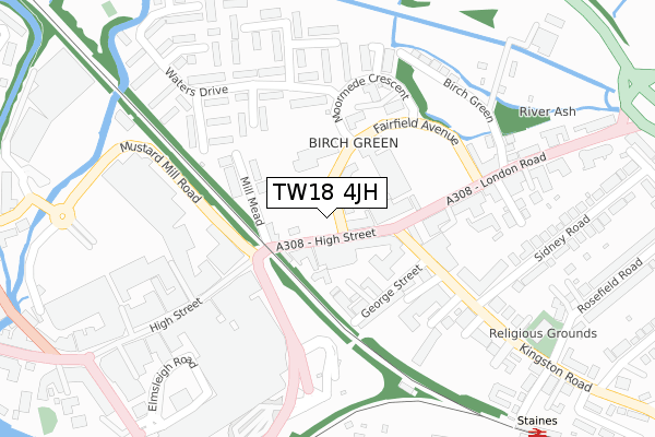 TW18 4JH map - large scale - OS Open Zoomstack (Ordnance Survey)