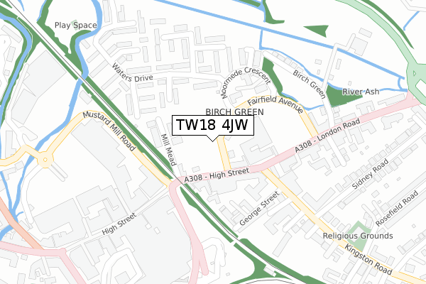 TW18 4JW map - large scale - OS Open Zoomstack (Ordnance Survey)