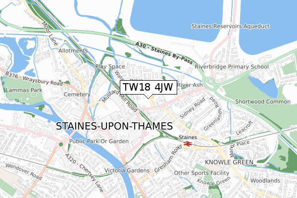 TW18 4JW map - small scale - OS Open Zoomstack (Ordnance Survey)