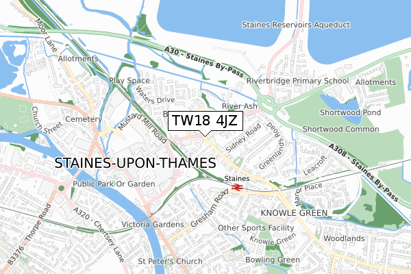 TW18 4JZ map - small scale - OS Open Zoomstack (Ordnance Survey)