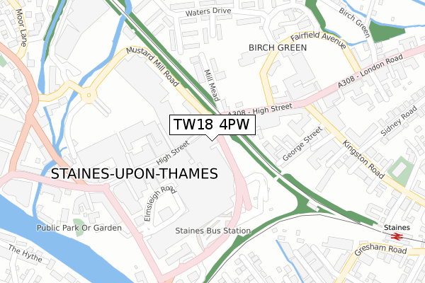 TW18 4PW map - large scale - OS Open Zoomstack (Ordnance Survey)