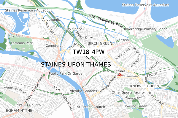 TW18 4PW map - small scale - OS Open Zoomstack (Ordnance Survey)