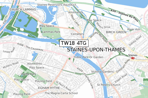 TW18 4TG map - small scale - OS Open Zoomstack (Ordnance Survey)