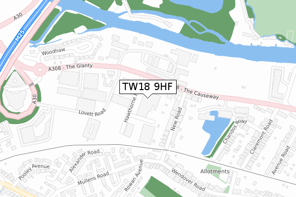 TW18 9HF map - large scale - OS Open Zoomstack (Ordnance Survey)