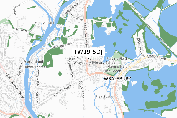 TW19 5DJ map - small scale - OS Open Zoomstack (Ordnance Survey)