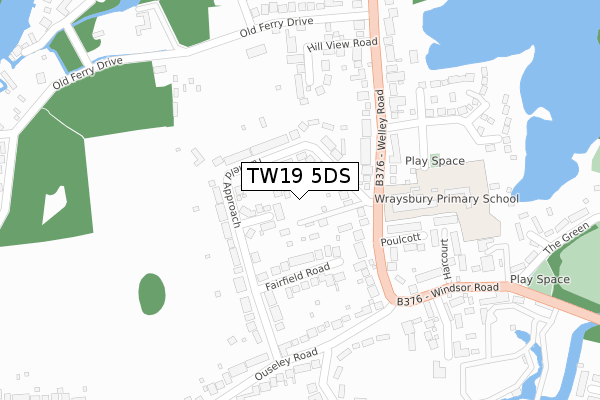 TW19 5DS map - large scale - OS Open Zoomstack (Ordnance Survey)