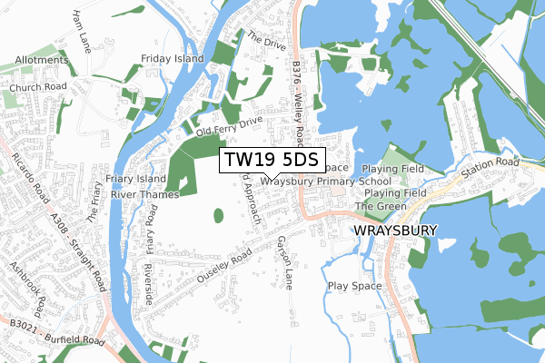 TW19 5DS map - small scale - OS Open Zoomstack (Ordnance Survey)