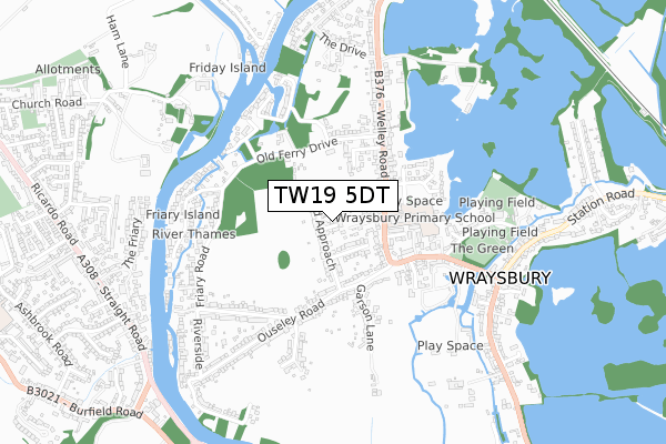 TW19 5DT map - small scale - OS Open Zoomstack (Ordnance Survey)