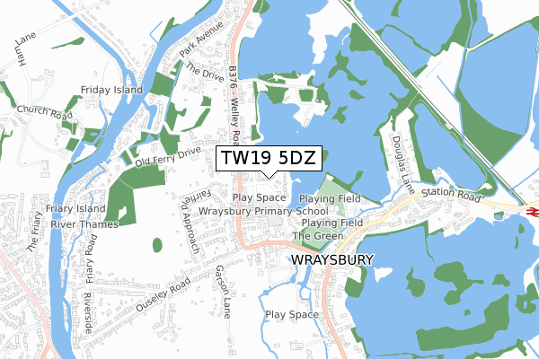 TW19 5DZ map - small scale - OS Open Zoomstack (Ordnance Survey)