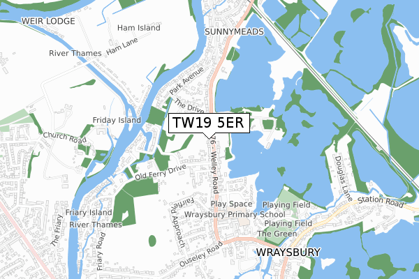 TW19 5ER map - small scale - OS Open Zoomstack (Ordnance Survey)