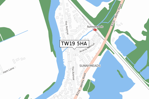 TW19 5HA map - large scale - OS Open Zoomstack (Ordnance Survey)