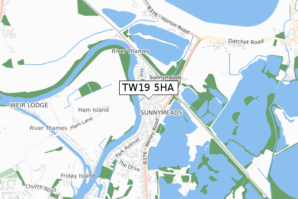 TW19 5HA map - small scale - OS Open Zoomstack (Ordnance Survey)