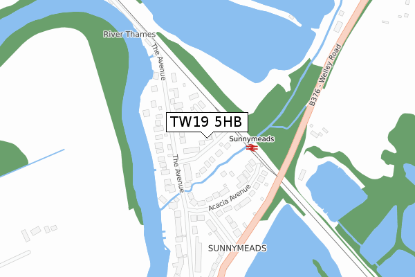 TW19 5HB map - large scale - OS Open Zoomstack (Ordnance Survey)