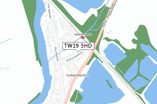 TW19 5HD map - large scale - OS Open Zoomstack (Ordnance Survey)