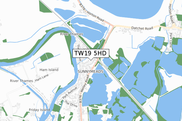 TW19 5HD map - small scale - OS Open Zoomstack (Ordnance Survey)