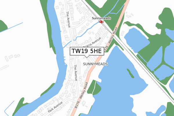 TW19 5HE map - large scale - OS Open Zoomstack (Ordnance Survey)