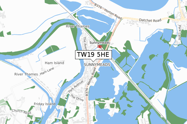 TW19 5HE map - small scale - OS Open Zoomstack (Ordnance Survey)