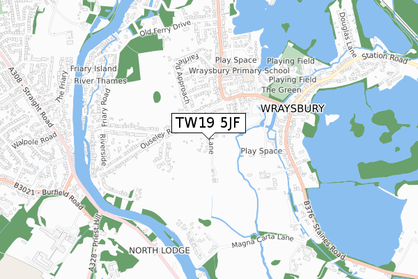 TW19 5JF map - small scale - OS Open Zoomstack (Ordnance Survey)