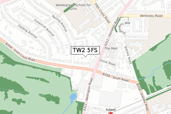 TW2 5FS map - large scale - OS Open Zoomstack (Ordnance Survey)