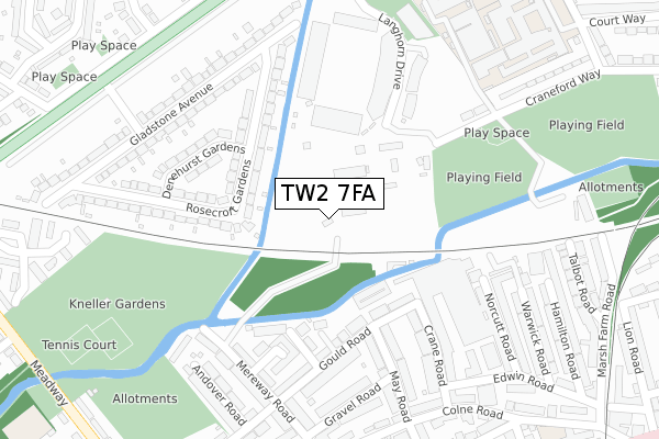 TW2 7FA map - large scale - OS Open Zoomstack (Ordnance Survey)