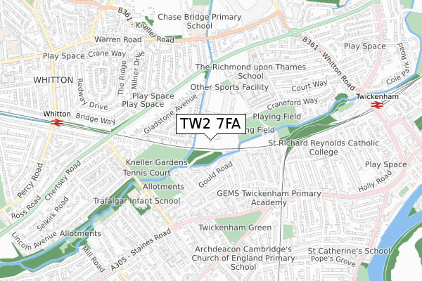 TW2 7FA map - small scale - OS Open Zoomstack (Ordnance Survey)