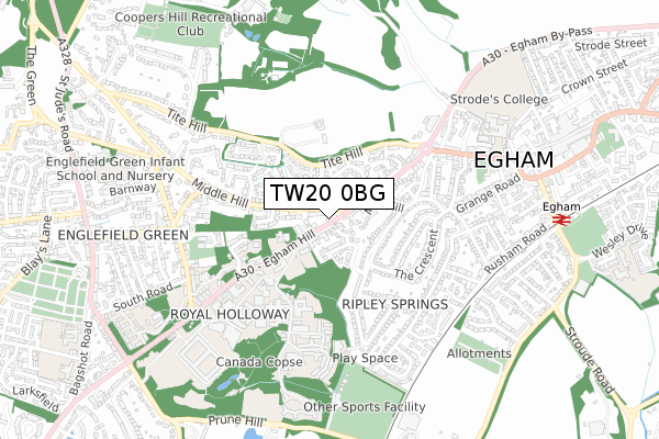 TW20 0BG map - small scale - OS Open Zoomstack (Ordnance Survey)