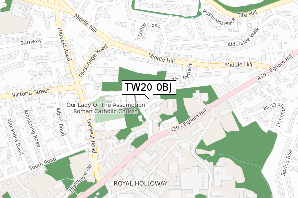 TW20 0BJ map - large scale - OS Open Zoomstack (Ordnance Survey)