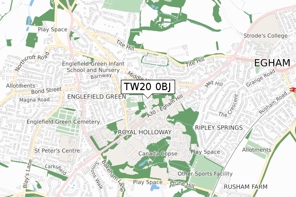 TW20 0BJ map - small scale - OS Open Zoomstack (Ordnance Survey)