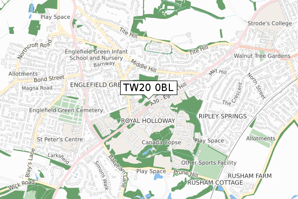 TW20 0BL map - small scale - OS Open Zoomstack (Ordnance Survey)