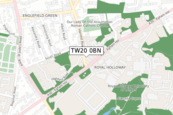 TW20 0BN map - large scale - OS Open Zoomstack (Ordnance Survey)