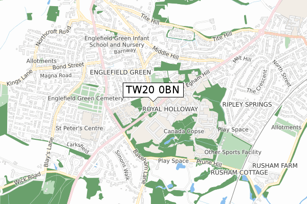 TW20 0BN map - small scale - OS Open Zoomstack (Ordnance Survey)