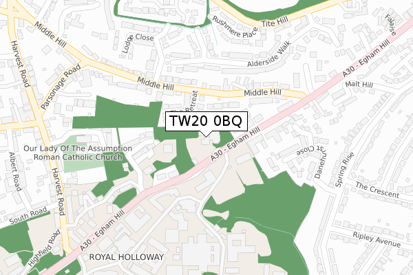 TW20 0BQ map - large scale - OS Open Zoomstack (Ordnance Survey)