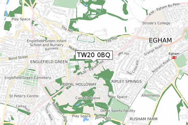 TW20 0BQ map - small scale - OS Open Zoomstack (Ordnance Survey)